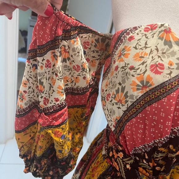 Jaase Boho off the Shoulder Patchwork Fall Dress L Dress Maxi - Picture 3 of 3